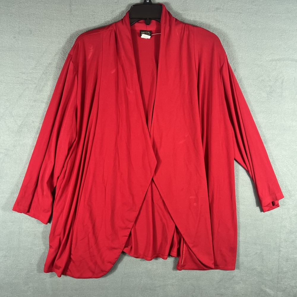 Salon Studio Women's Red Open Front Draped Cardigan Sweater Plus Size‎ 2X Flowy